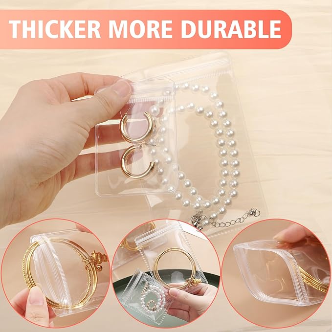 100 Zippered Plastic Jewelry Bags,Small(2.36"x3.15"),Thicker PVC Anti-Tarnish Jewelry Bags Clear Plastic for Gold,Silver,Collectibles,Jewelry Packaging for Business,Travel,Organizing