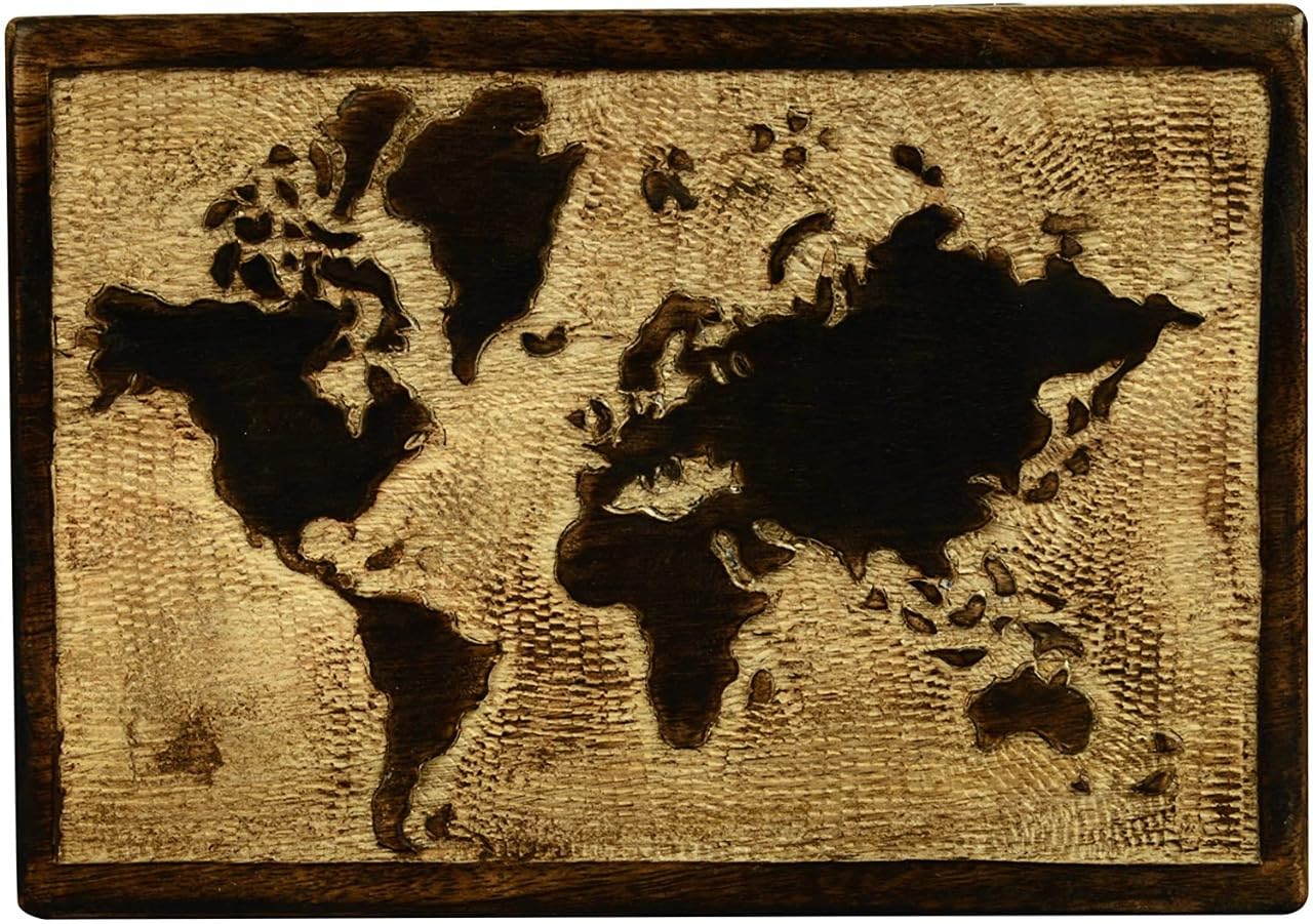 S.B.ARTS Premium Wooden Mini Jewellery Box World Map Design-Trinket Box for Ladies-Jewellery Storage Case-Antique Look-Traditionally Handcrafted Keepsake Box Jewellery Organiser Golden Brown