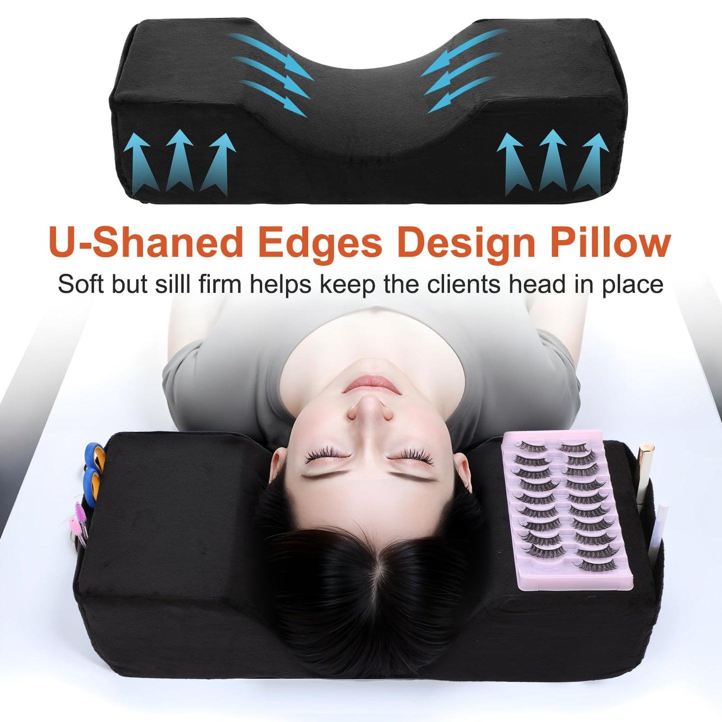 Comfortable Eyelash Extension Neck Pillow,Memory Foam Neck Contour Pillow for Sleeping Support,Beauty Salon Lash Grafting Pillow,Removable Black Velvet Cervical Pillow