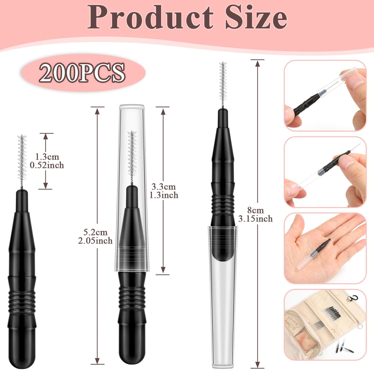 MAPVOLUT 200 PCs Professional Micro Brow & Lash Spoolie Brushes w/Caps - Dual-Use Eyebrow Brush, Eyelash Comb for Lamination, Tint, Lift, Extensions & Makeup Tools