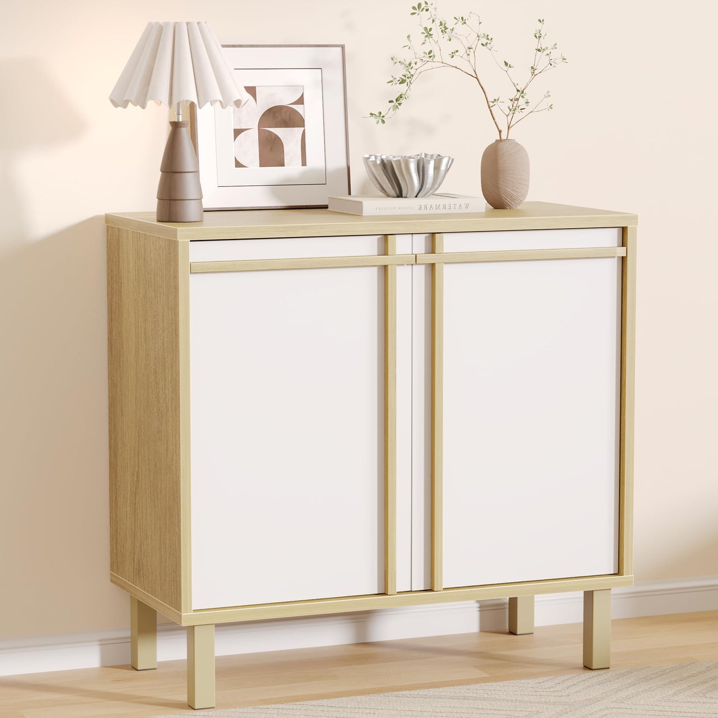 Scoctcoc 30 inch Sideboard Buffet Cabinet, Modern Credenza with 2 Doors & Adjustable Shelf, Small Coffee Bar Storage for Kitchen, Entryway