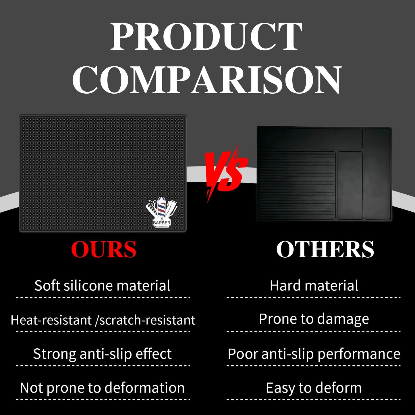 Barber Mat for Clippers Non-Slip Thickened Silicone Non-Slip Mat | Barber Shop Home Counter Workstation Organizer Mat for Scissors, Trimmers, Clippers, Hair Cards, Combs, Razors, etc (17.5 * 12 Inch)