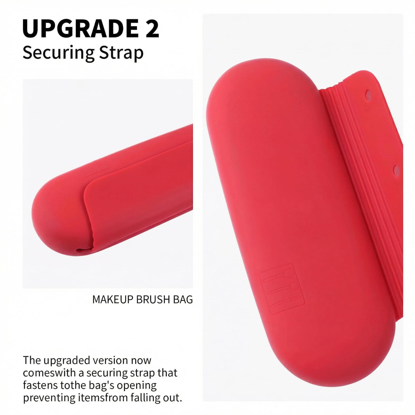 AGIKET Silicone Makeup Brush Holder Travel Cosmetic Bag：Soft Portable Cosmetic Face Brushes Holder with Upgrade Anti-Fall Out Magnetic Closure, Large Travel Makeup Brush Case - Carmine
