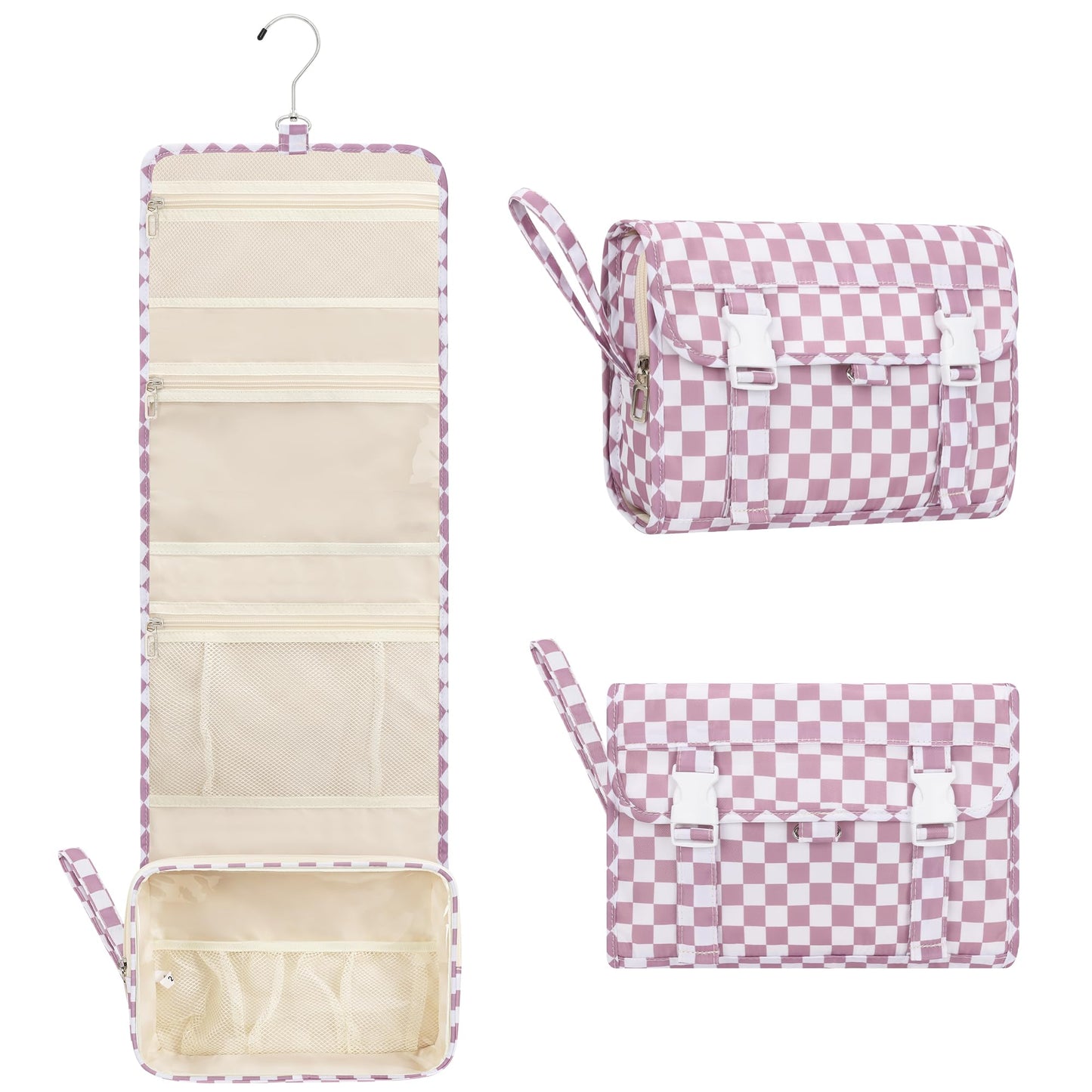 Relavel Hanging Toiletry Bag, Travel Toiletries Bag with Hanging Hook, Water Resistant Makeup Cosmetic Organizer for Full Sized Container, Shampoo, Portable Wash Bag for Essentials - Purple