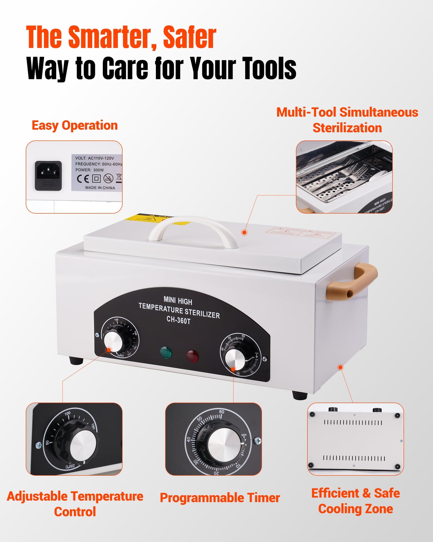 High-Temperature Cleaning Box for Metal Tools, 1.5L Capacity with Adjustable Timer 110V 300W, 122℉-428℉ Cleaning Cabinet for Nail Salons, Barbers & Home Use