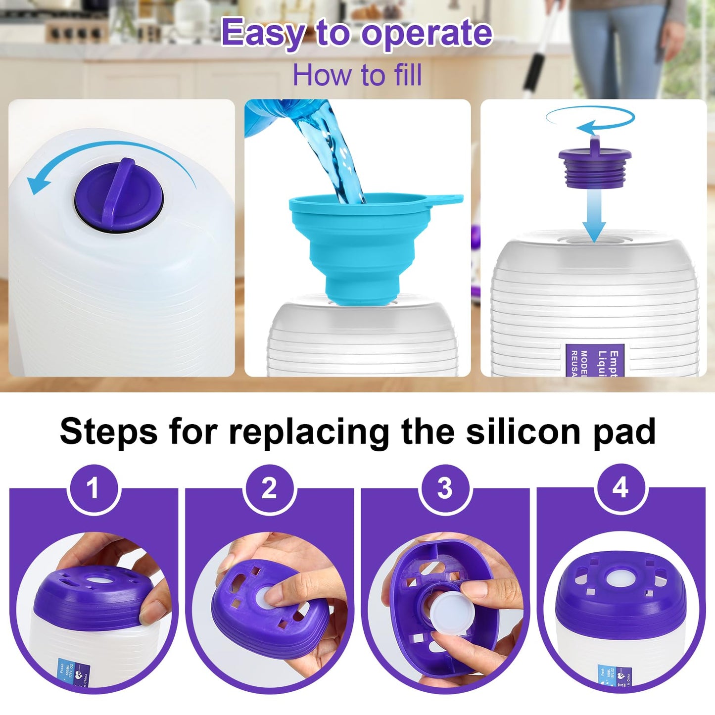 COOMYXIN Refillable Bottle for Swiffer® Power Mop™, 500ML / 17 FL.OZ Reusable Solution Container, with 6 Leak-Proof Seal & 1 Funnel,Simple Installation, Works with Any Cleaner