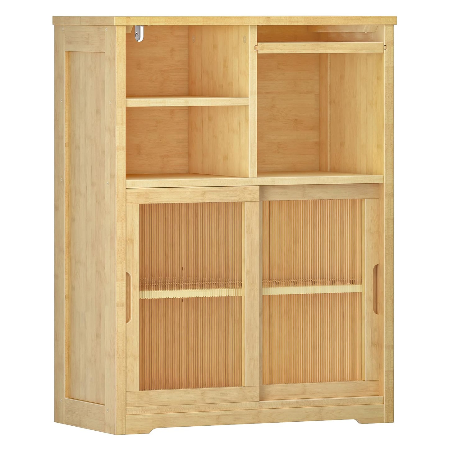 HOOBRO Bathroom Floor Cabinet, Small Bathroom Cabinet with 2 Doors, Floor Storage Cabinet, Bamboo Organizer Cabinet with Adjustable Shelves for Living Room, Dining Room, Entryway, Natural