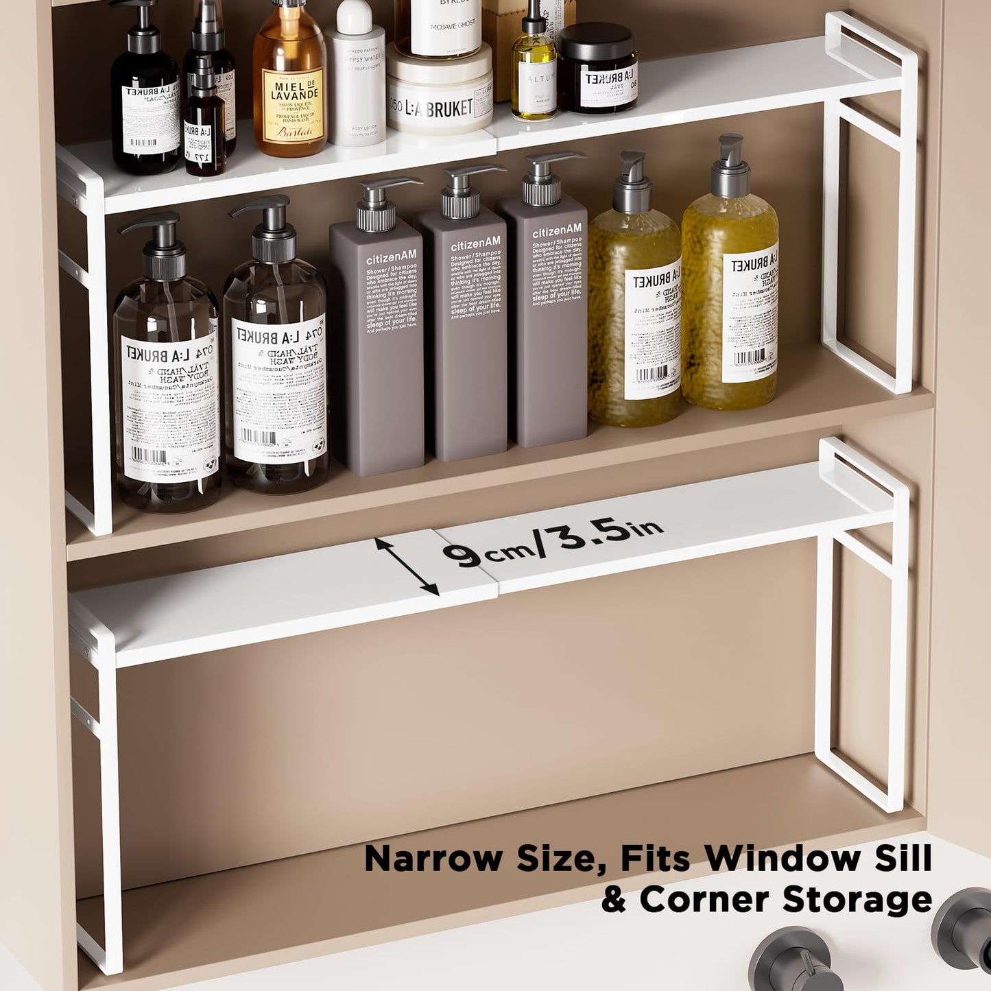 Expandable Medicine Cabinet Organizer, White Heavy-Duty Metal Adjustable Shelf Trays for Bathroom, Kitchen, Narrow Spaces, Space-Saving Storage Solution for Mirror Cabinets, Vanities, and Countertops