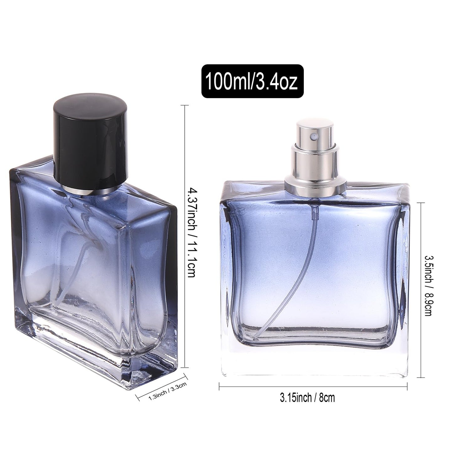 YWG Stone Square Glass Perfume Atomizer Gradient Blue Empty Perfume Spray Bottle Portable Fragrance Fine Mist Spray Bottle Perfume Dispenser for Travel 2 Pack 100ml/3.4oz