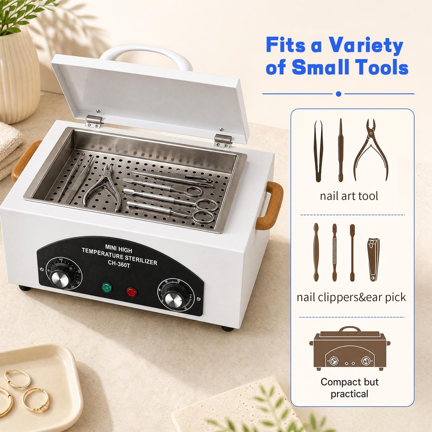 High Temperature Sterilizer Autoclave Machine, 110V 300W 1.5L Metal Tool Cleaner Machine, esterilizador de manicura, Nail Tool Sterilizer with Timer for Sundry Beauty Hair Nail Metal Tools
