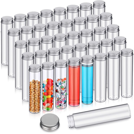 Mimorou 40 Pcs 110ml Clear Test Tubes with Lids Plastic Candy Tube Transparent Science Party Test Tubes with Cap Flat Bottomed Candy Containers Storage Tube for Wedding Christmas Party Favor