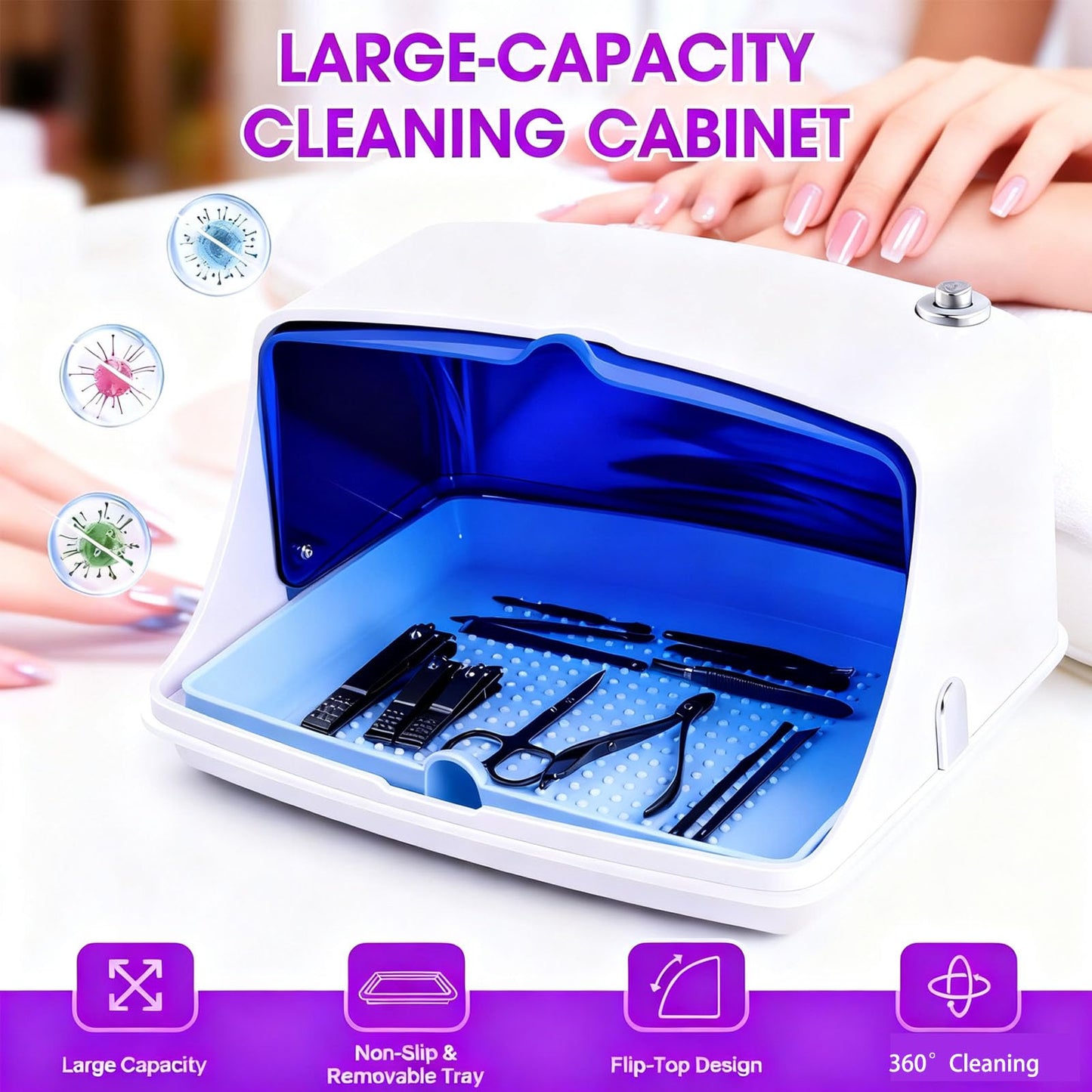 ALLGLAM Large Capacity Nail Art Tool Sterilizer Box for Salon & Home Use - Professional Sterilizer Organizer for Manicure, Esthetician, Tattoo & Dental Accessories