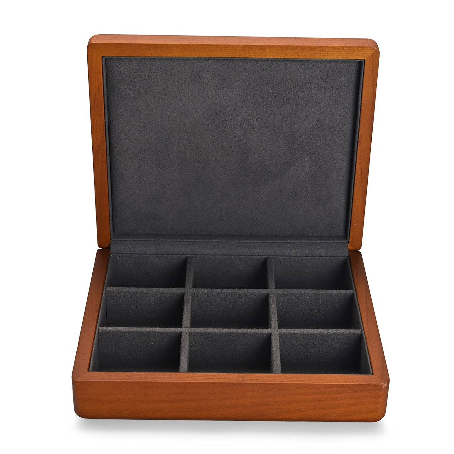 Oirlv Solid Wood Ring Jewelry Box Organizer Earrings Jewelry Drawer Organizer Tray with Lid (Grey 9 Grid Box)