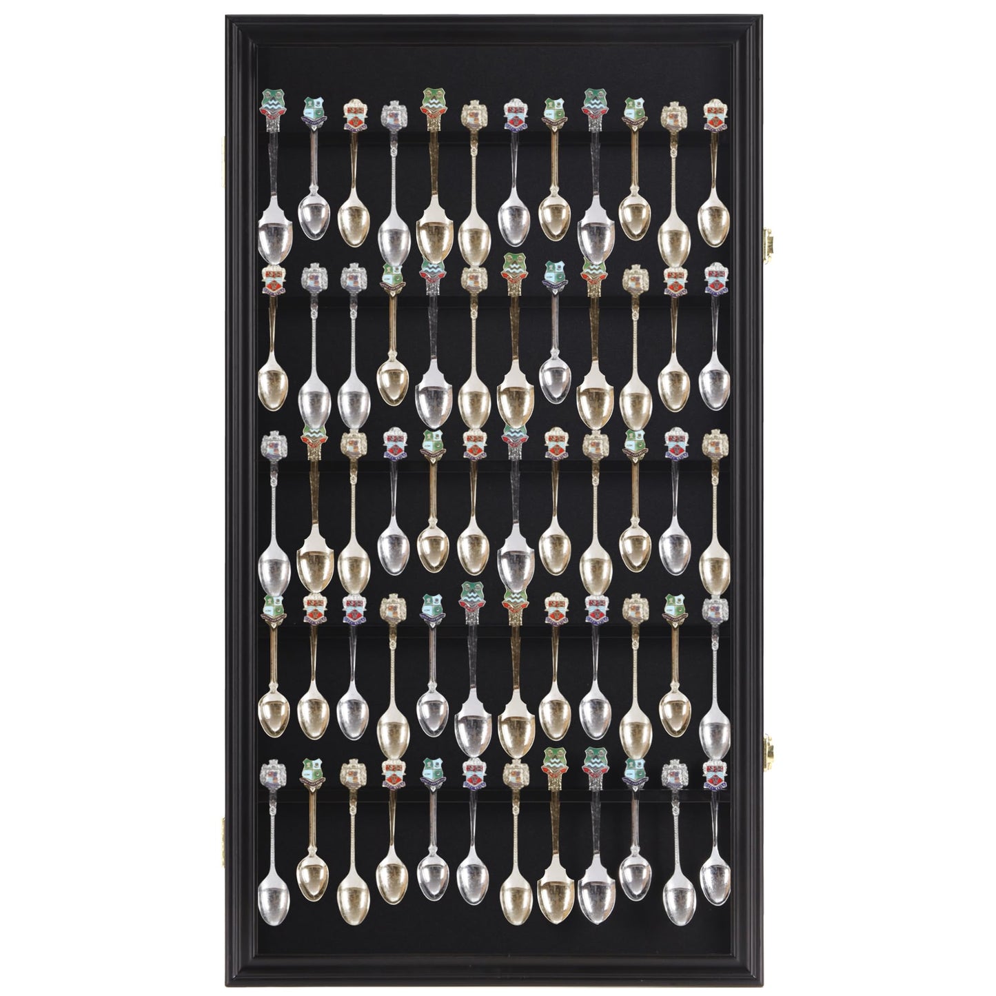 DisplayGifts 60 Souvenir Spoon Tea Spoon Display Case Rack Holder Wall Cabinet Frame, UV Protection, Lockable Door (Black Finish)