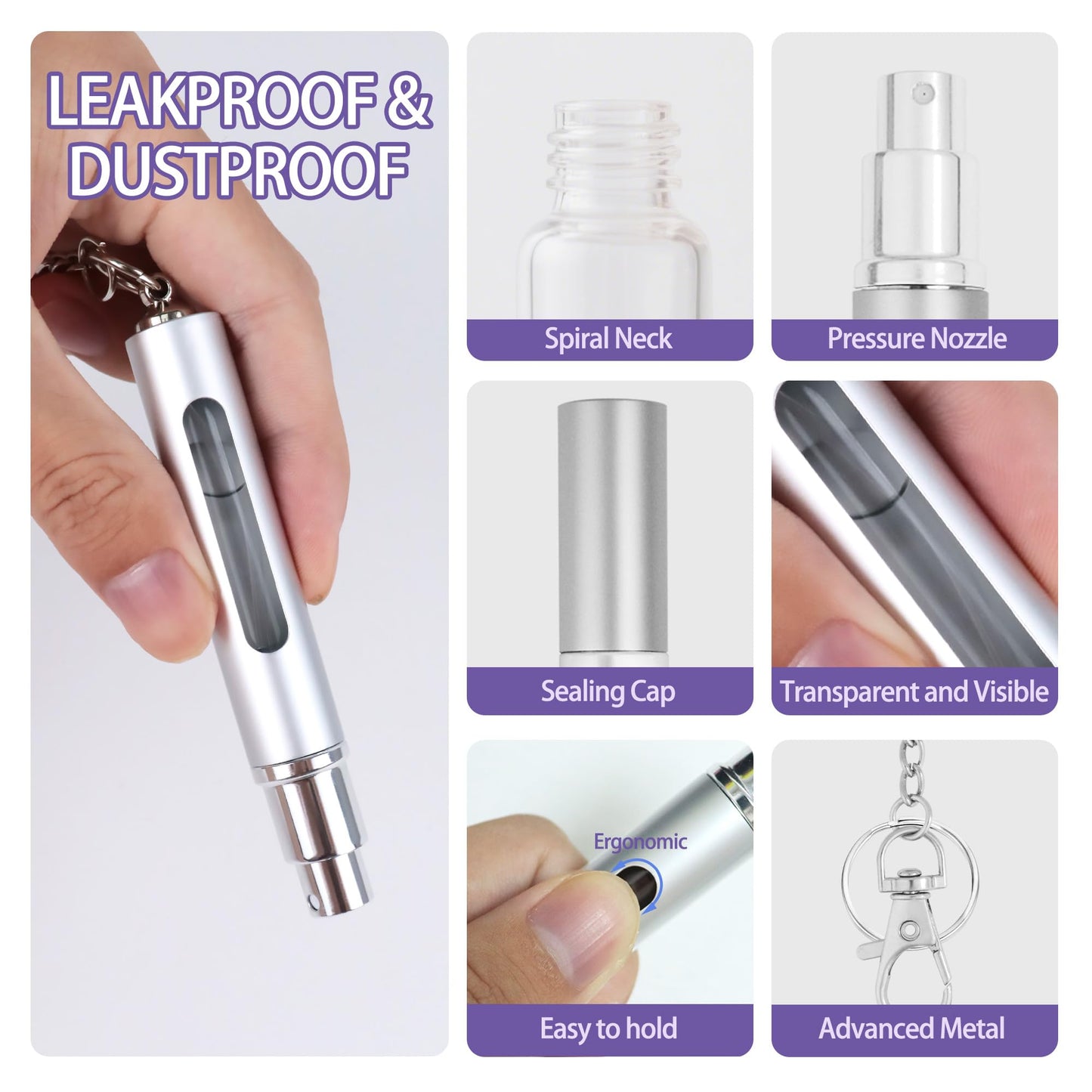 lukasuo 5ML Portable Travel Perfume Bottle Rrefillable Set,Mini Cologne Travel Bottle Keychain,Empty Perfume Atomizer for Women Men (6 Colors)