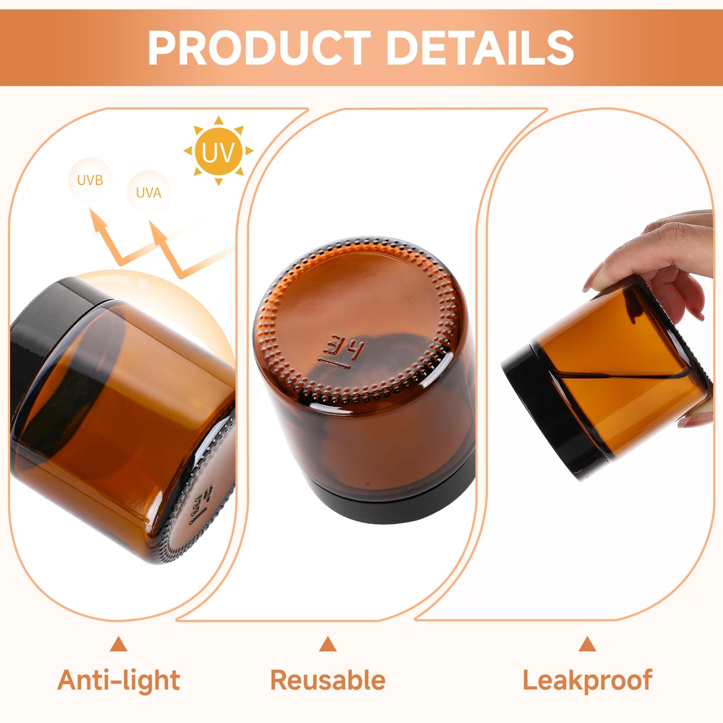 Vitreaux 4oz Amber Glass Jars with Lids,24 Pack Small Glass Jars with Black Lid,Leakproof Airtight Reusable Empty Cosmetic Containers with Inner Liners for Lotion,Body Scrub,Candle Making&Cream
