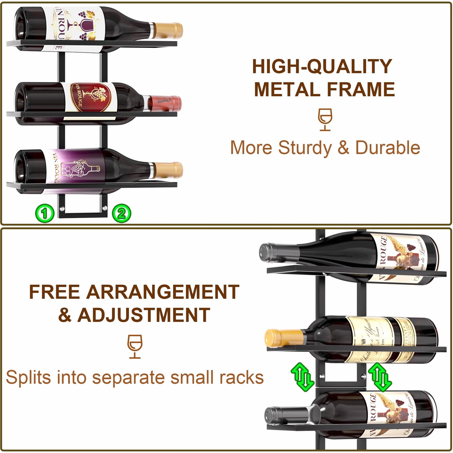 Alytree 24 Bottles Wall Mount Wine Rack, DIY Detachable Wall Wine Rack, Metal Wine Storage Organizer Display Holder for Home Bar, Kitchen, Restaurant, Wine Cellar