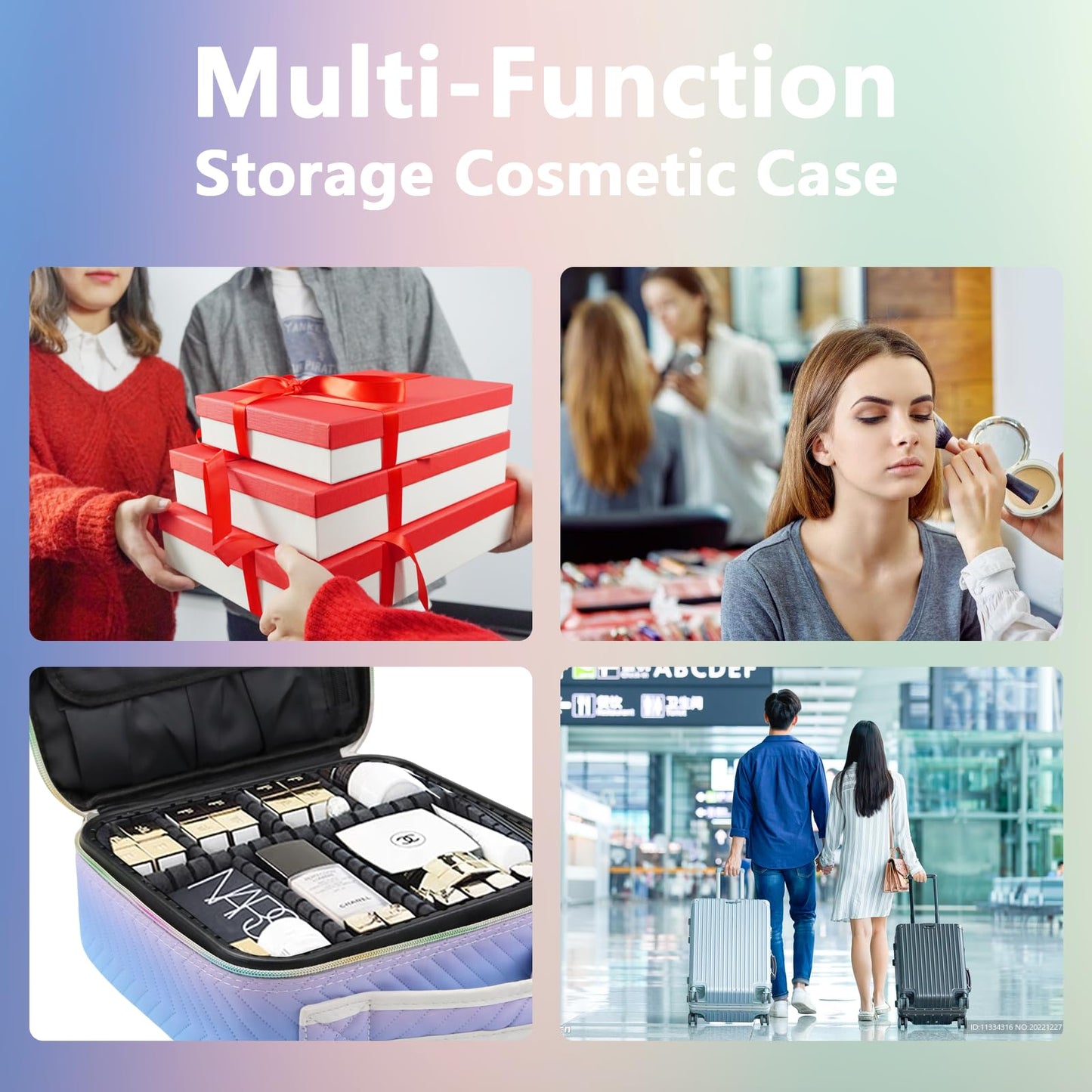 MORMID Travel Makeup Case 4 Layers Portable Makeup Train Case Cosmetic Bag Organizer Storage for Women with Adjustable Dividers and Shoulder Strap for Toiletry Travel Accessories(gradient purple)