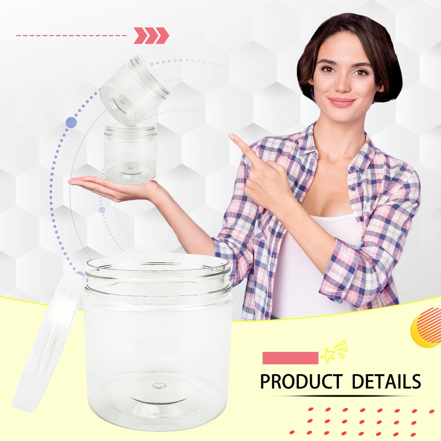 Conagel 20 Pack 12oz Clear Plastic Jars with Lids Plastic Empty Cosmetics Containers Storage Jars Refillable Empty Containers for Kitchen Storage Spices Dry Food Body Butter Making