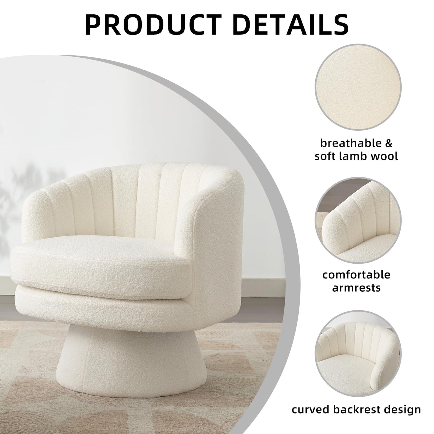 CANMOV Swivel Accent Chair with Armrest, Modern 360 Degree Swivel Barrel Chair with Curve Back and Soft Cushion,Comfy Round Sherpa Teddy Armchair Single Sofa for Living Room,Bedroom,Waiting Room,Beige