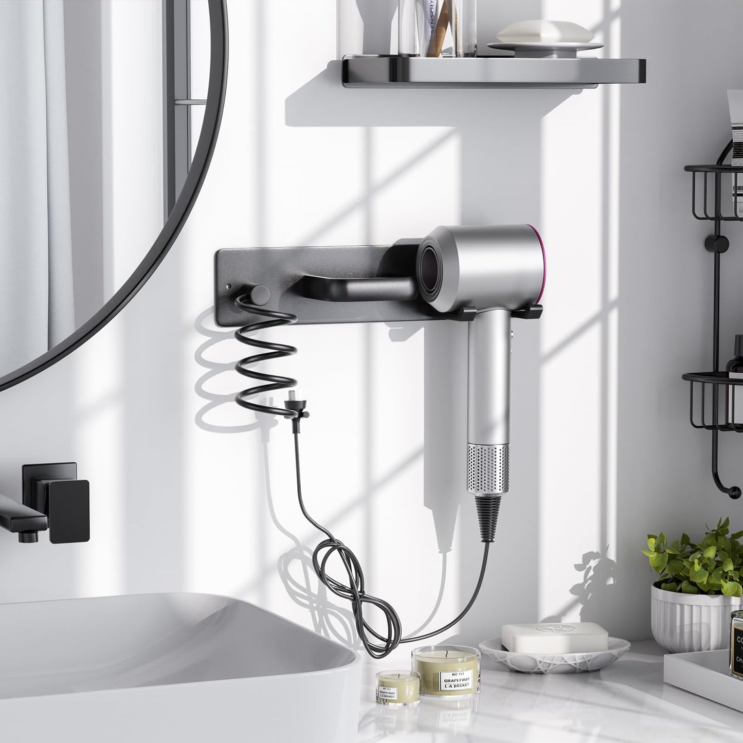 Tindbea Hair Dryer Holder Wall Mount Aluminum Alloy Hot Tools Organizer