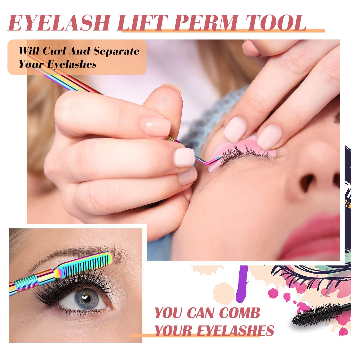 232 Pcs Lash Lift kit, 50 Lash Lift Rods Silicone Eyelash Pads 2 Eyelash Separator Tool with Separation Comb 100 Micro Swabs 50 Crystal Mascara Brushes 30 Pairs Eye Pads (Pink)