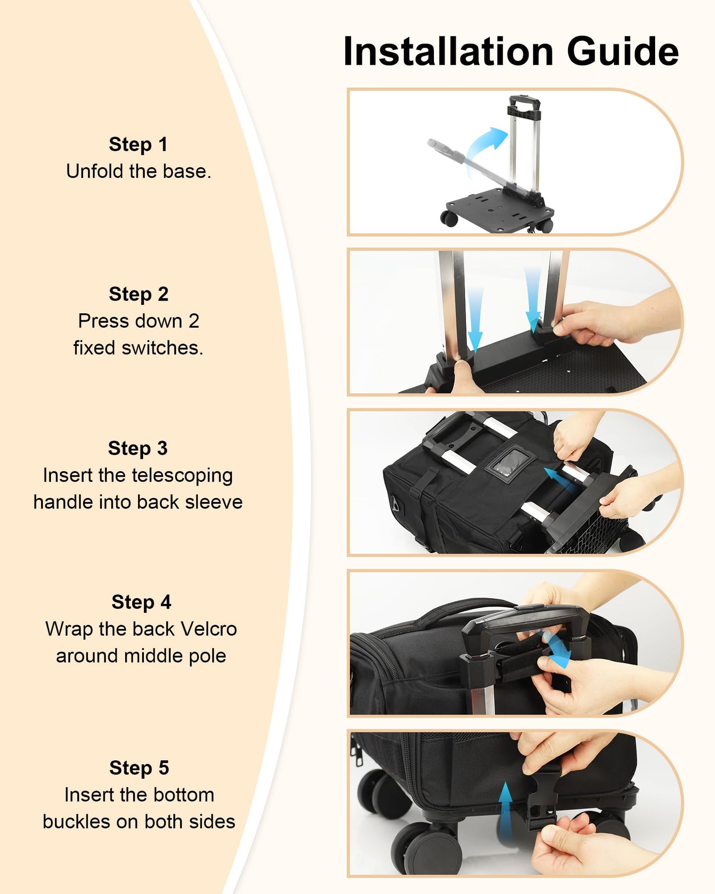 Relavel Rolling Makeup Train Case with 8 Pcs Hook and Loop Patches, Cosmetology Case on Wheels with 4 Clear Bags, Professional Makeup Artist Bags Cosmetic Organizer with 360° Spinner Wheels, Black