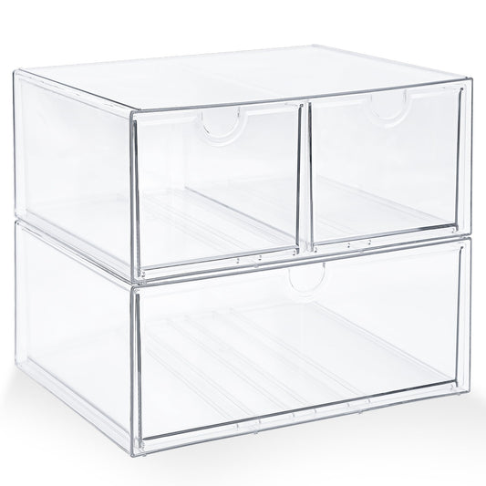 Prsildan Acrylic Drawer Makeup Organizer with 3 Drawers, Clear Stackable Storage for Baby Bottles, Craft, Jewelry & Hair Accessories, Multi-Use for Vanity, Countertop, Office Desk Organization