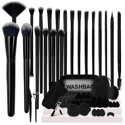GZIXBDA Makeup Brush Set, 48Pcs Makeup Tool Set Premium Synthetic Foundation Concealers Powder Eye Shadows Makeup Brushes Kit for for Beginner Professional, Black