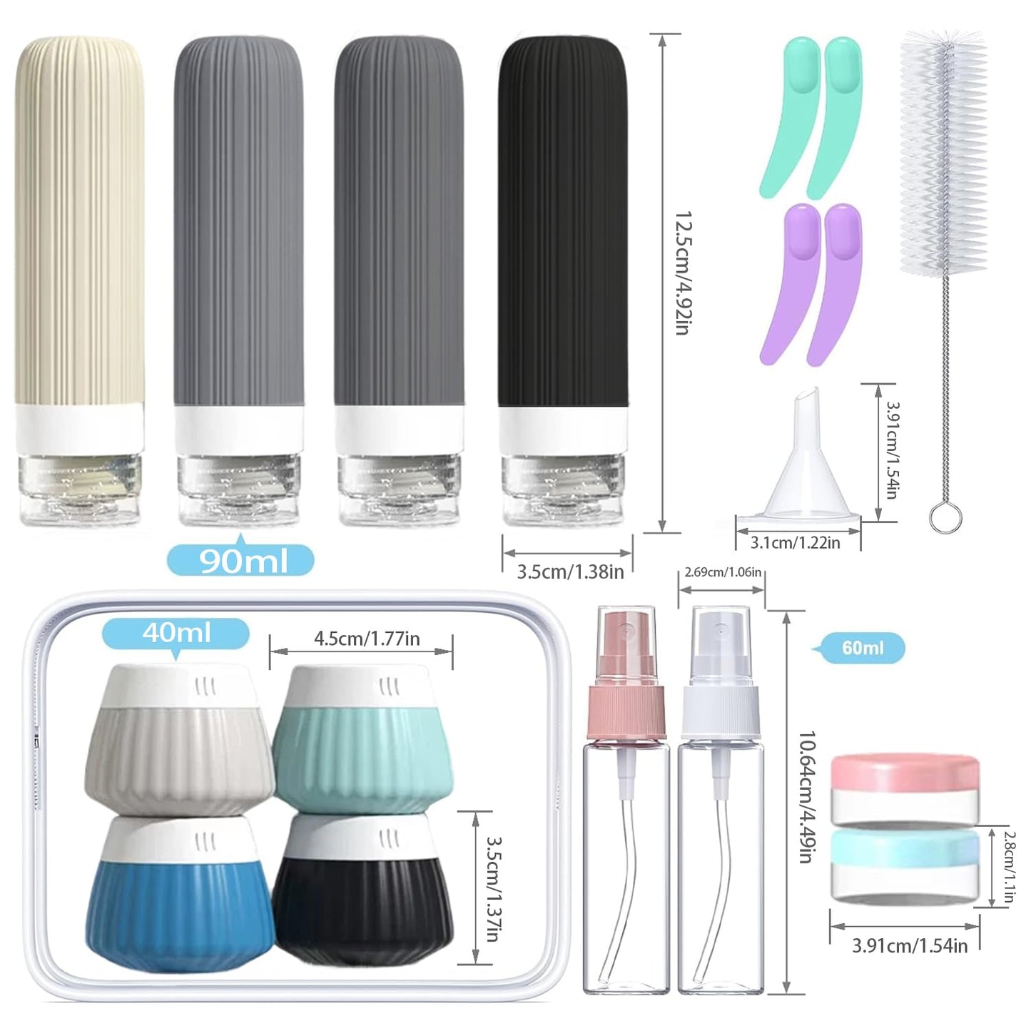 NuvaConx 18Pack Travel Bottles for Toiletries TSA Approved Silicone Travel Containers for Toiletries, Leak Proof Refillable Liqus Shampoo And Conditioner travel Essentials toiletry Bottles (BPA Free)