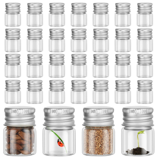 Tessco for you 50 Pcs 5 ml Mini Glass Bottles with Aluminum Cap Tiny Jars Mini Glass Jars Small Clear Vials with Screw Caps Tiny Containers for DIY Craft Storage (Silver)