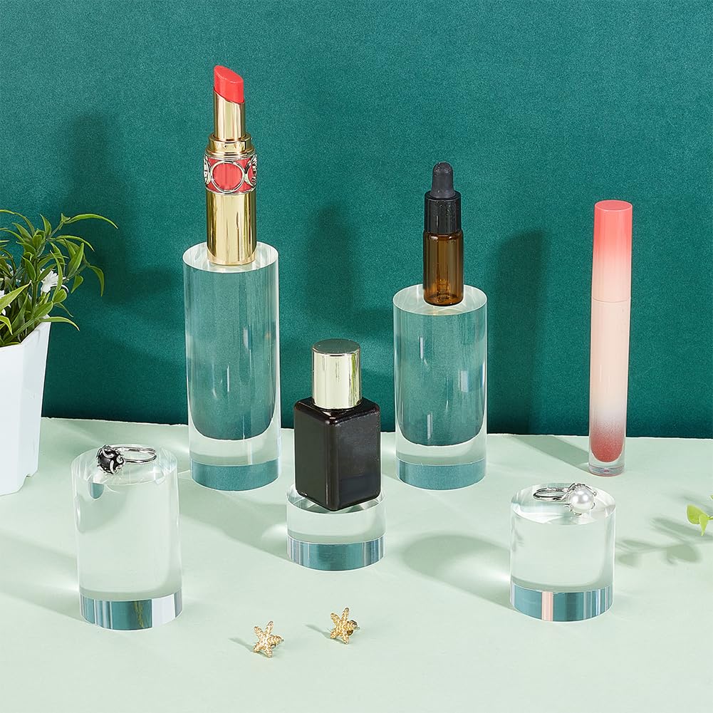 BENECREAT 5Pcs Clear Acrylic Display Block 1/1.6/2.4/3.2/4 Inch Round Cylinder Solid Display Pedestal Stand for Jewelry Gem Display Pop Figures Cosmetic Showing