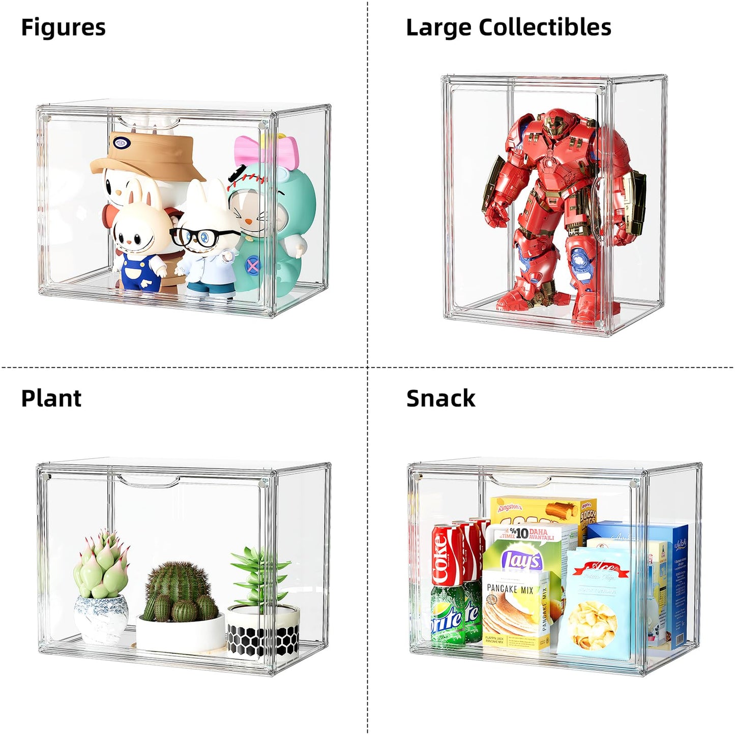 MSHOMELY Purse Organizer for Closet, 3 Pack Handbag Storage Organizer, Clear Acrylic Display Case for Collectibles, Stackable Bag Organizer with Magnetic Door for Wallet, Clutch, Figure, Toys
