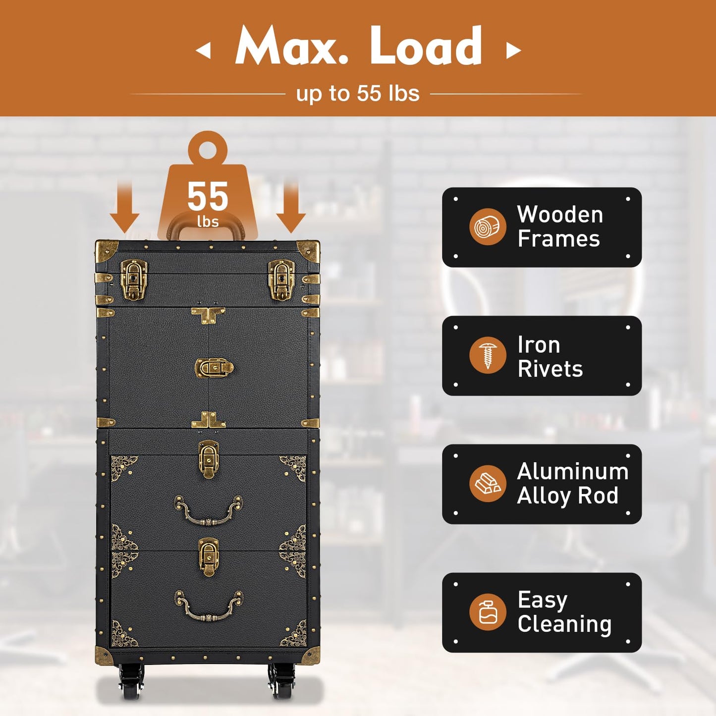 Mahugde Beauty Salon Luggage Rolling Lockable Makeup Train Trolley Stylist Beauty Salon Cosmetic Luggage Travel Organizer Tool Box for Barbershops Beauty Salons