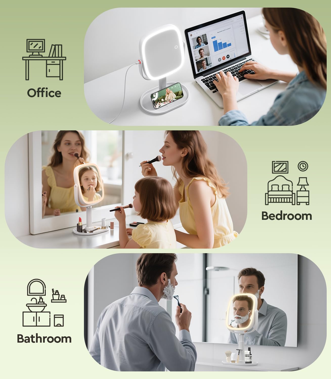 Glowtop Height Adjustable Lighted Makeup Mirror with Lights and Magnification, 1X 20X Magnifying Mirror with Light 4000mAh Rechargeable, Tray Base and Phone Stand for Desk, Gifts for Women (White)