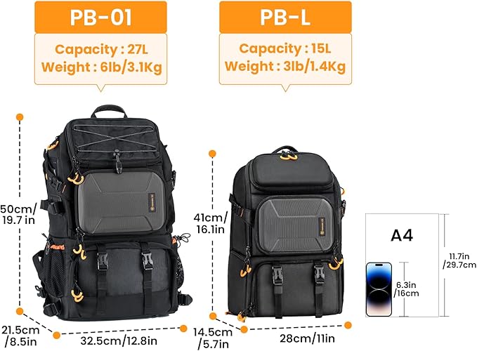 TARION 15L Camera Backpack Large Camera Bag with 15.6" Laptop Compartment & Side Access & Waterproof Raincover Outdoor Photography Hiking Travel Professional DSLR Backpack for Photographers(PBL)