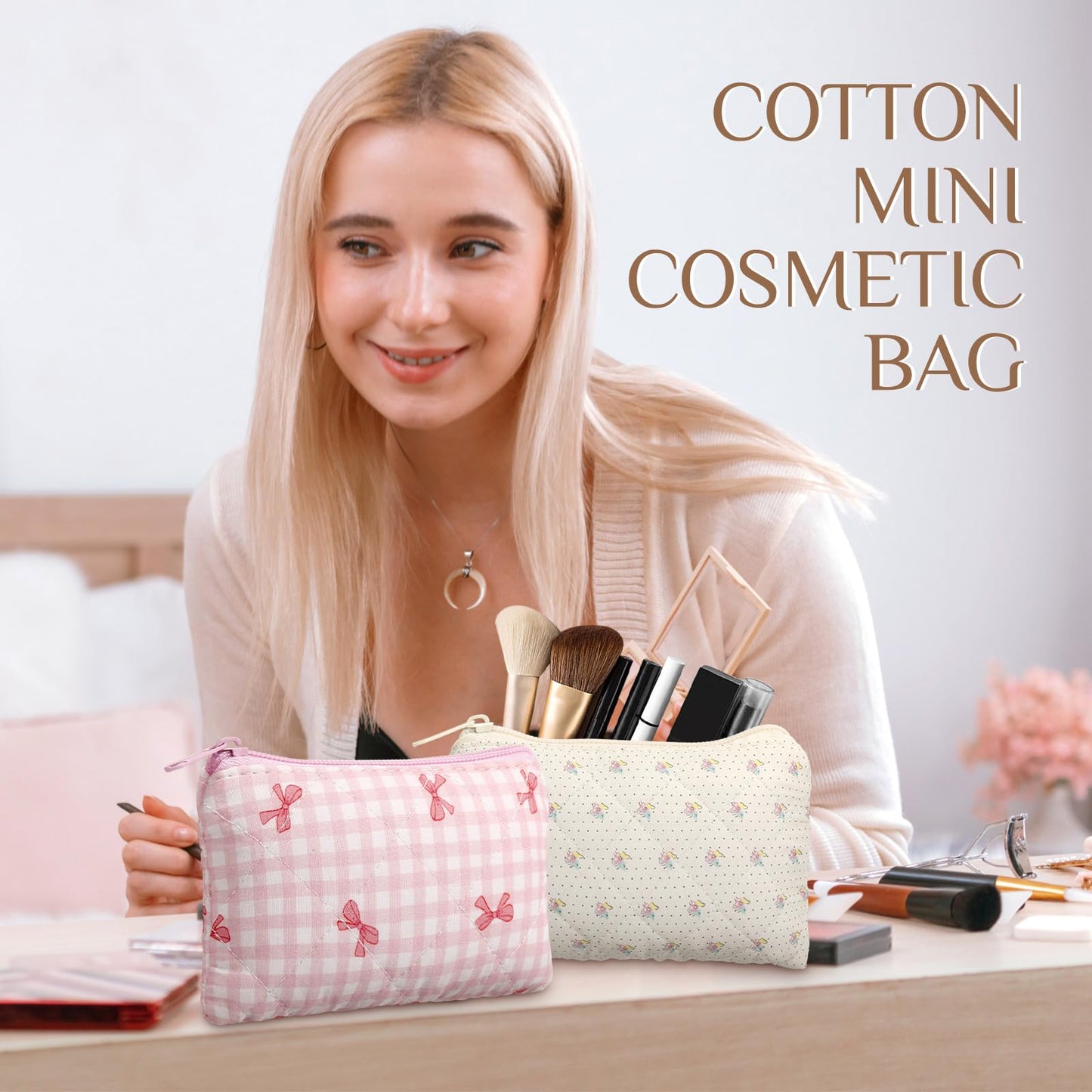 Paterr 10 Pcs Quilted Makeup Bag Bulk Cotton Floral Cosmetic Bag Women Girls Bridesmaid Gifts Cute Makeup Pouch Coquette Aesthetic Travel Toiletry Organizer(Bow Floral,6.30 x 3.94 Inches)