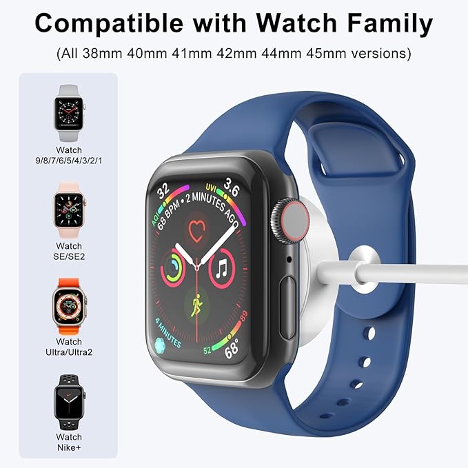 2Pack Short for Apple Watch Charger USB Magnetic Wireless Fast iWatch Charger Portable for Car Compatible with iWatch Ultra/Series 11/10/9/8/7/6/SE/SE2/5/4/3/2/1-[0.3m/1ft]