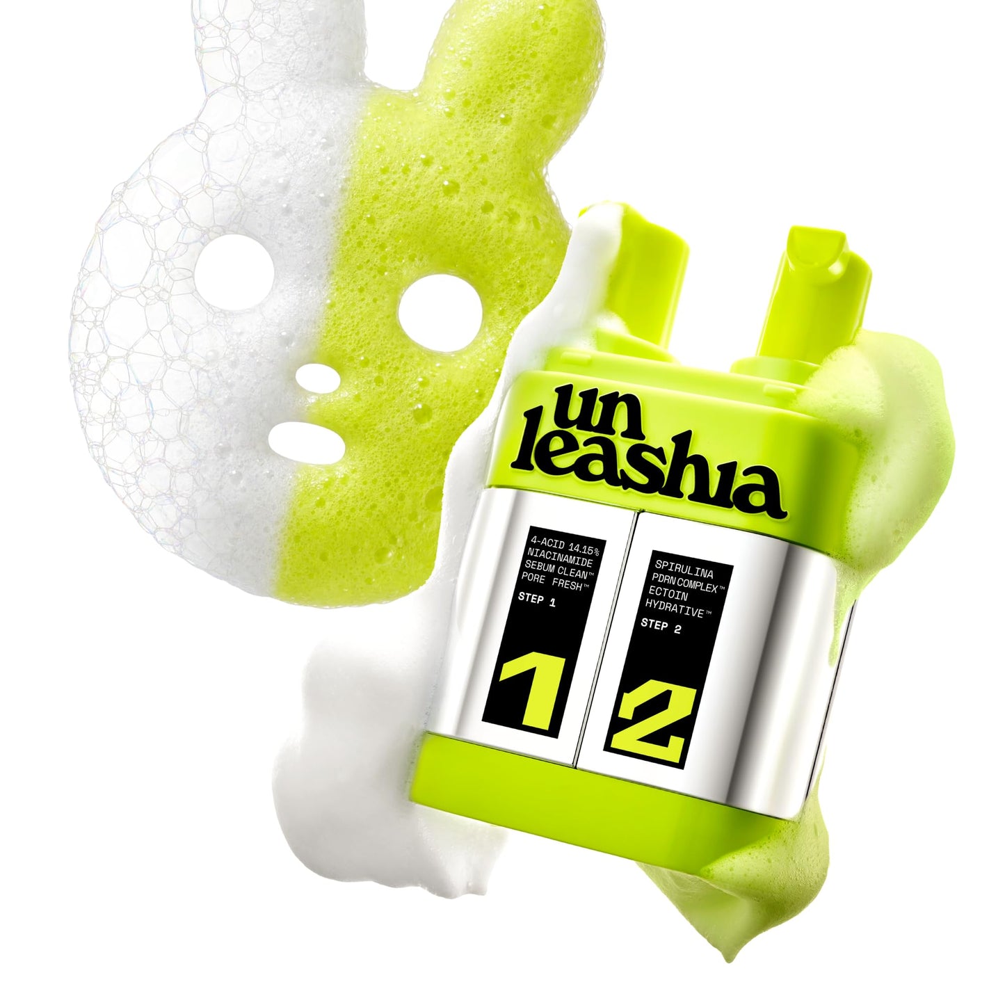 UNLEASHIA 2-Step Zero Pore Overnight Bubble Mask | 8-Pore Exfoliant & Barrier Care with AHA, BHA, PHA, LHA, Niacinamide, Panthenol, Ectoin & Ceramide NP, Sensitive Skin, Korean Skincare, 2.71 Fl Oz