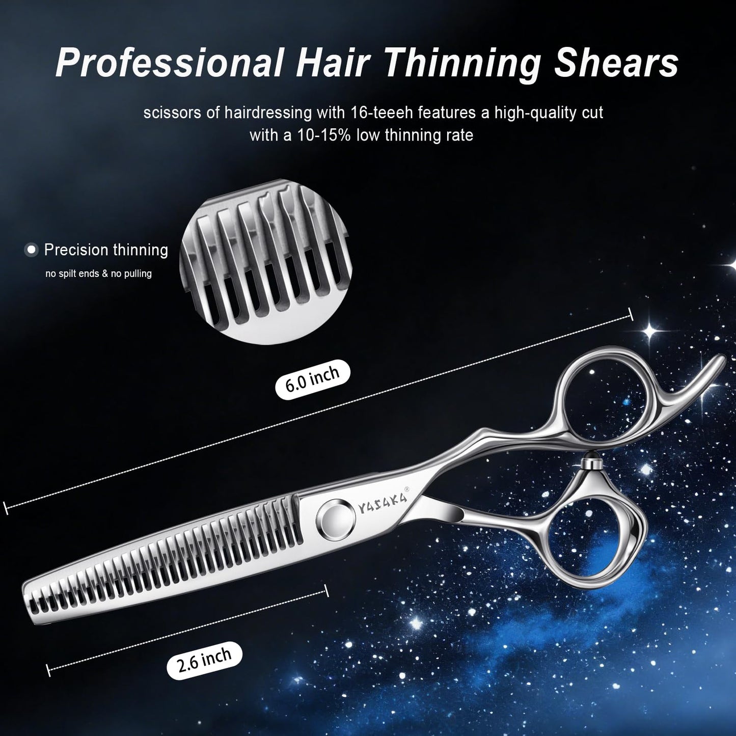 High-end Professional Hair Cutting 30 Teeth Thinning Scissors 6" with Extremely Sharp Convex Blades,Cobalt Alloy Steel barber hairdressing texturizing scissors For Men Women Salon& Home -Silver