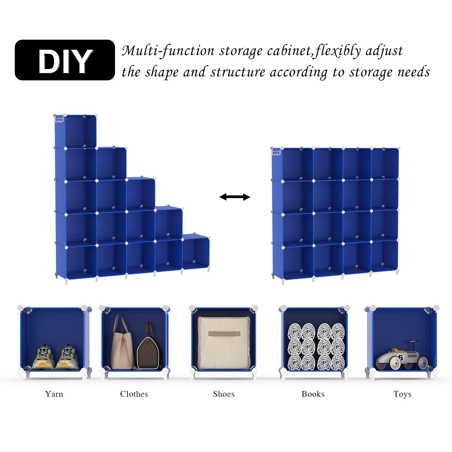 AWTATOS Cube Storage Organizer, 16 Cube Closet Organizers and Storage Shelves, DIY Stackable Bookshelf for Bedroom, Home, Admiral Blue