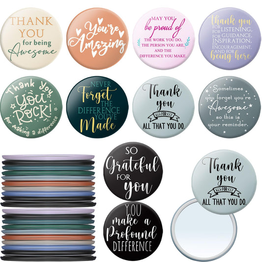 Thyle 50 Pcs Inspirational Compact Mirror Bulk Employee Appreciation Gift 2.76'' Round Portable Pocket Mirror Thank You Gift for Women CNA Week Nurse Teacher End of Year Volunteer (Classic Color)