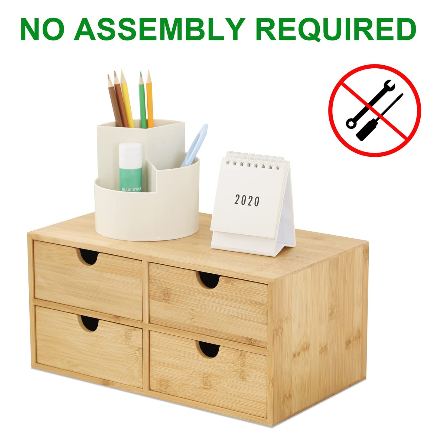 Wisuce Bamboo Desk Drawer Organizer, Desktop Organizer with Drawers Tabletop Storage Organization Box for Office Home Toiletries Supplies Vanity, No Assembly Required(4 Drawes)