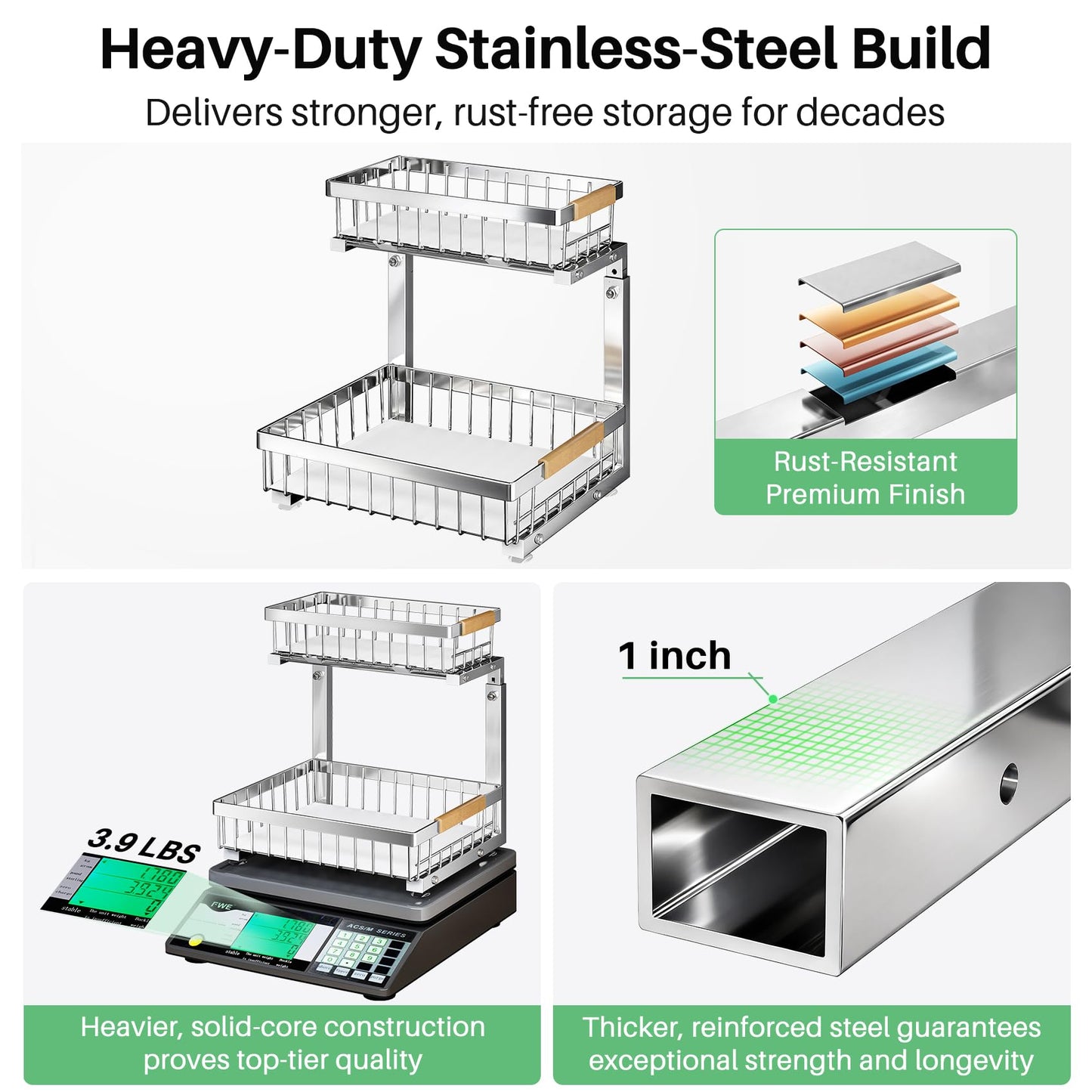 Kitstorack Under Sink Organizer, 2 Tier Under the Sink Storage, Slide out Pull out Cabinet Organizer Shelf, Metal Sliding Drawer for Kitchen Bathroom Pantry Closet Organization Rack, Silver, 1 Pack