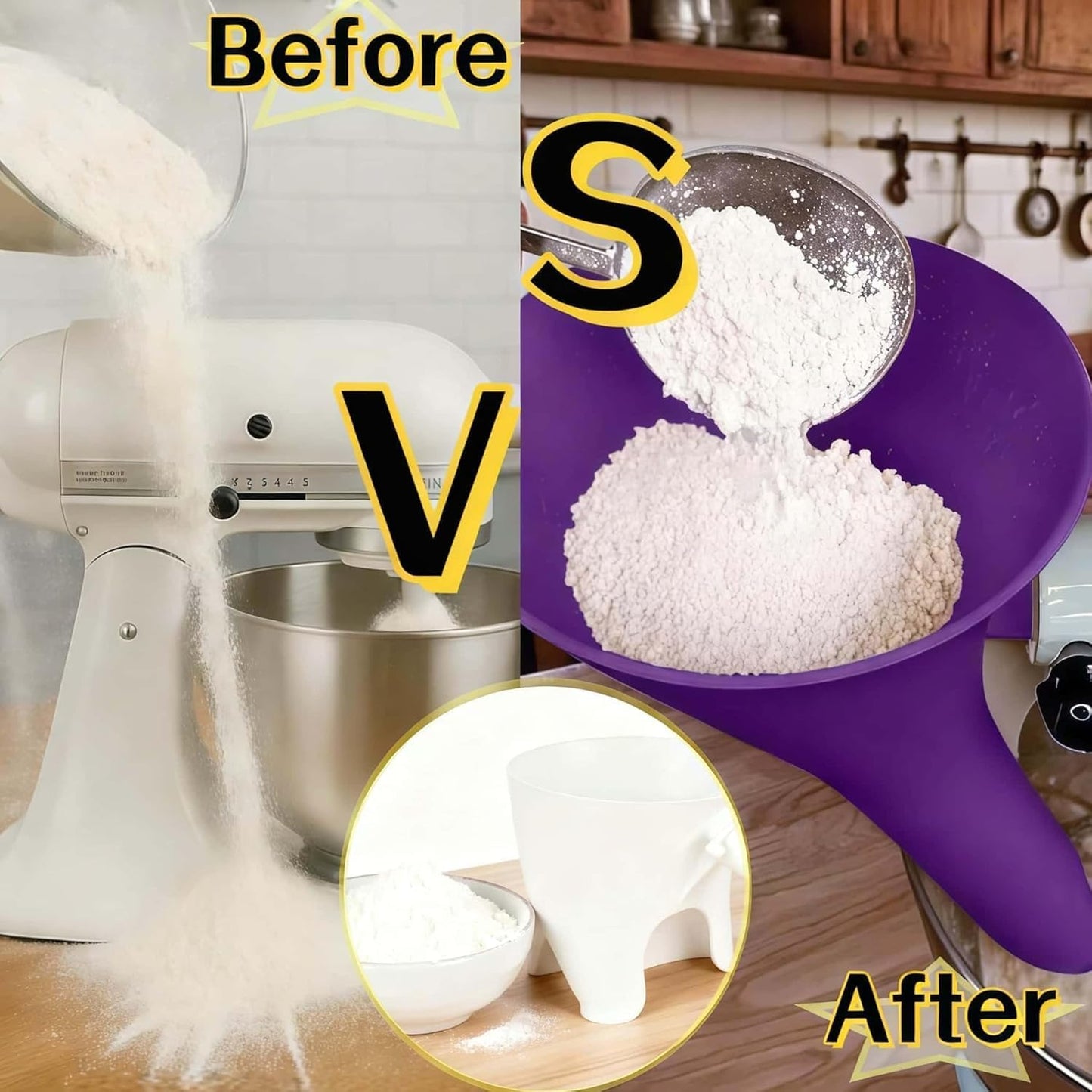 Flour Funnel for KitchenAid Mixer - Compatible with 5 Qt & 4.5 Qt Bowl-Lift Models | Dishwasher Safe, Anti-Splash Design for Mess-Free Baking | Includes 2-Piece Set (Red)