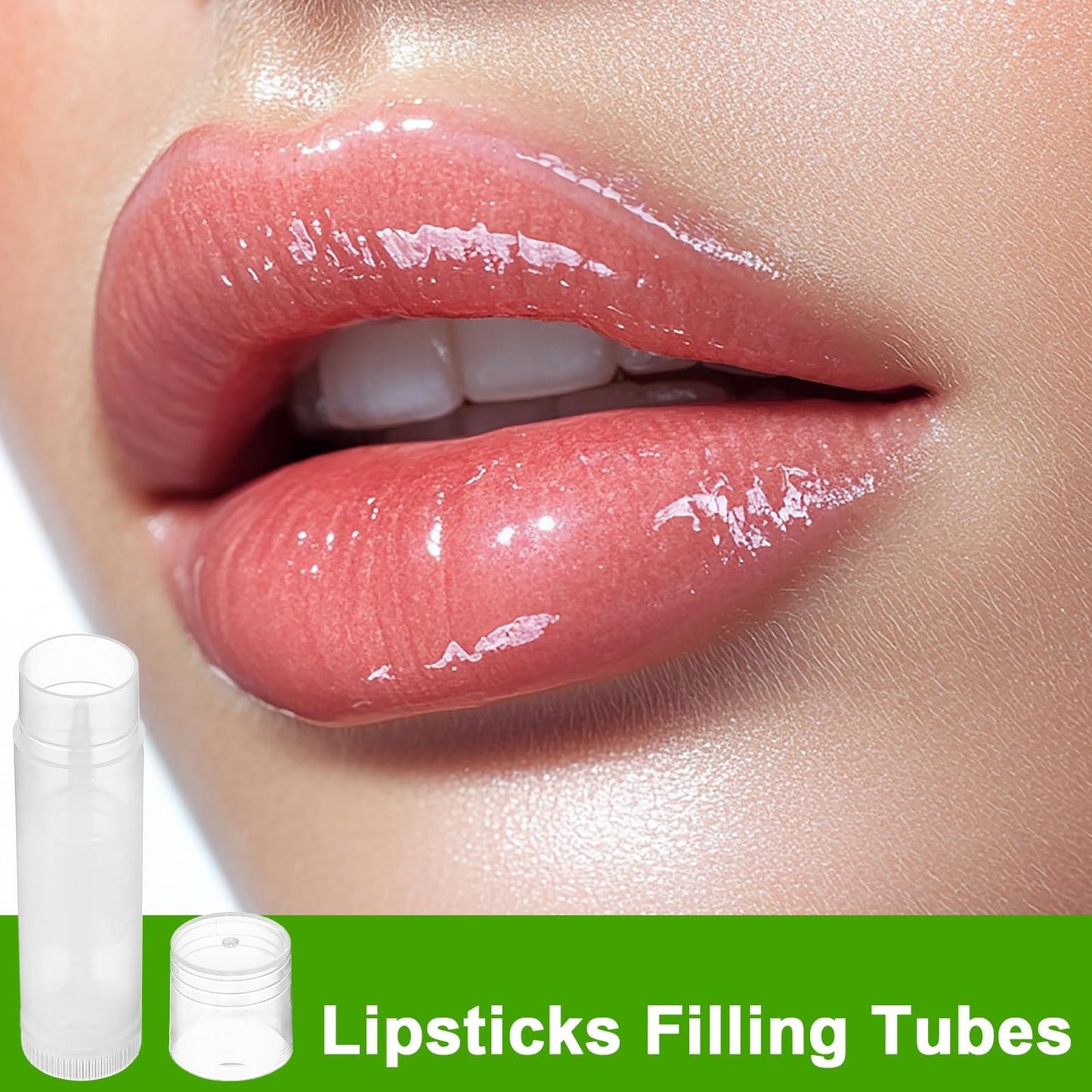 Giloaou 120Pcs Lip Balm Tubes with 50-Hole Filling Tray & Spatula, 5ml Empty Lipstick Tube Containers, BPA-Free DIY Kit for Homemade Cosmetics (Clear Tubes, Green Tray)