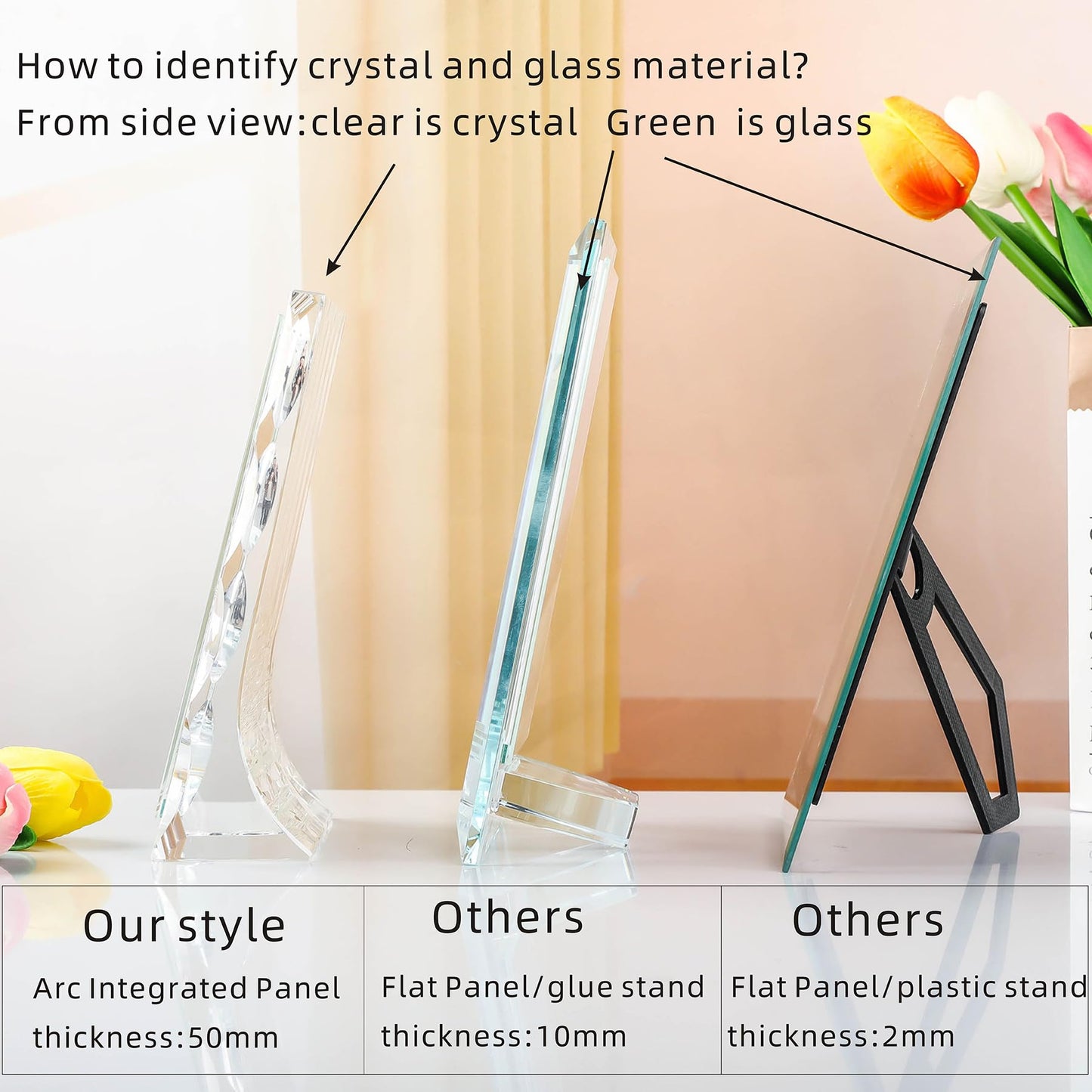 Modaier Unique Arc Crystal Picture Frame,Display Picture 4x6,Luxury Elegant Clear Crystal Glass Photo Frame With Glitter Edges For Prized Pictures Of Family,Grandma,Grandpa,Dad,Mom,Wedding,Graduation