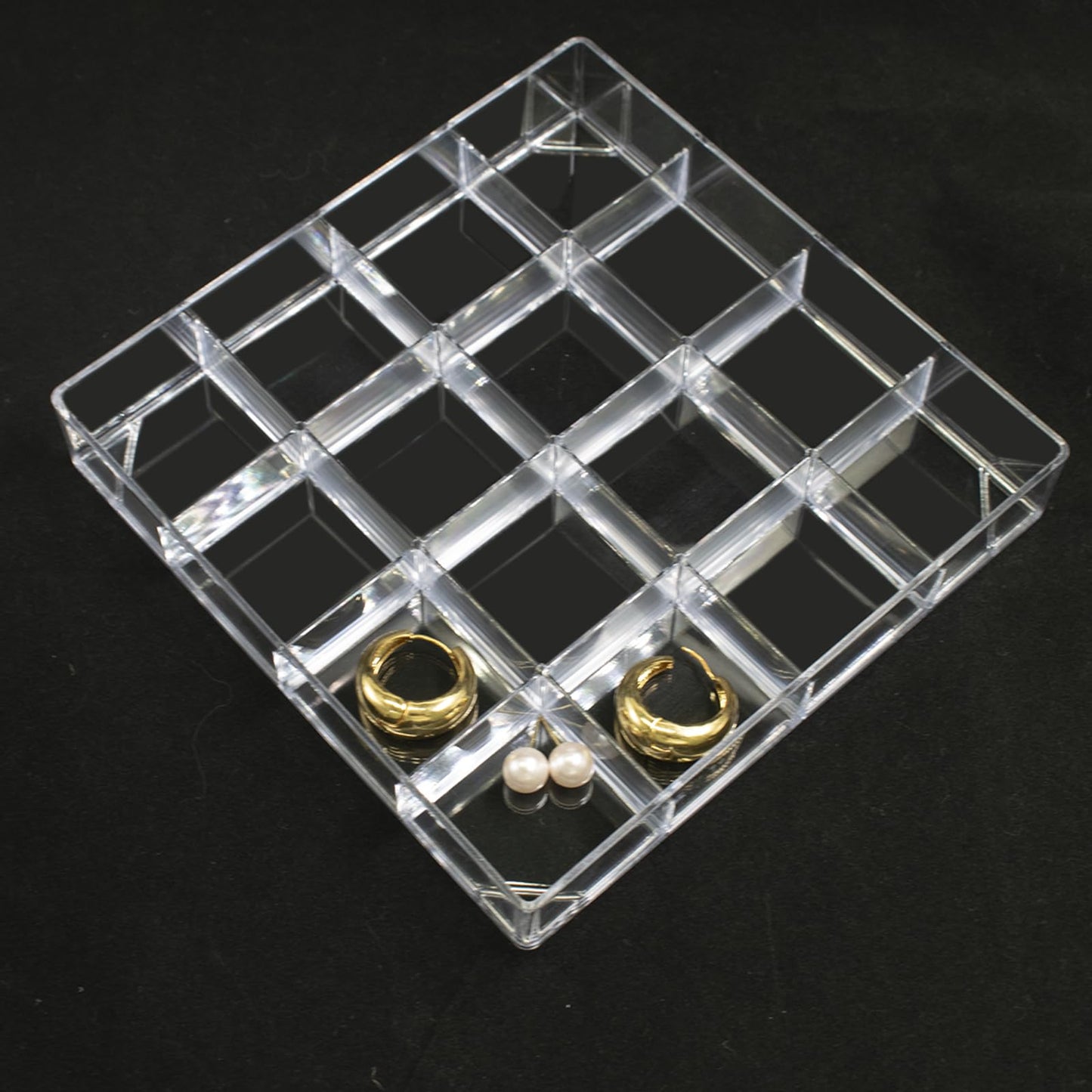 4 PCS Stackable Jewelry Organizer Tray, Plastic Storage Box with 16 Mini Grid (1.57''), Clear Organizer Tray for Drawer Dresser Vanity Desk, Jewelry Storage Box for Necklaces Bracelets Rings Earrings