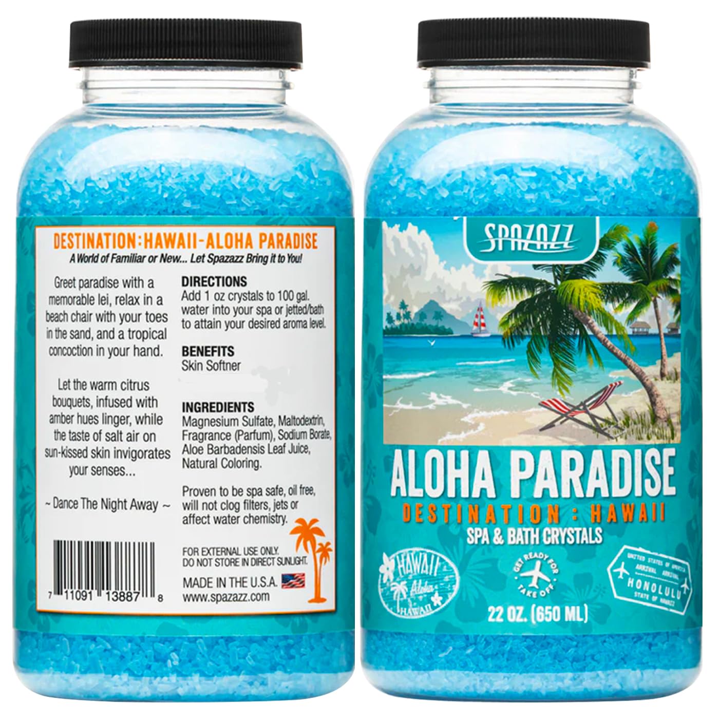 Spazazz Destinations - Hawaii - Aloha Paradise - Natural Spa & Bath Salt Aromatherapy Crystals 22oz -Skin Softener - Safe For Your Hot Tub & Kids