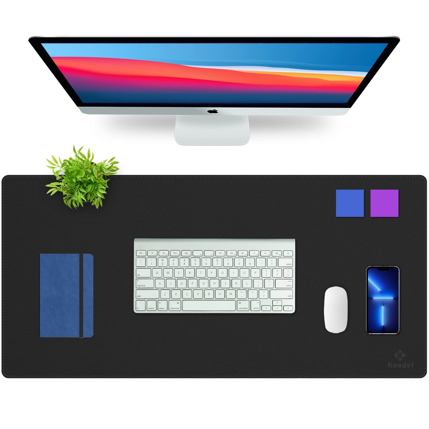 K KNODEL Desk Mat, Blotter, Dual-Sided Office Desk Pad, Waterproof Desk Mat for Desktop, Desk Blotters, PVC Leather Pad Protector (Black, 35.4" x 17")